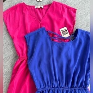 Set of Two Hippie Rose Blue and Pink Dresses with Elastic Waist Size Medium